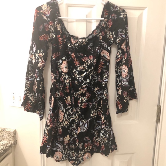 Mossimo Supply Co. Other - Black floral long bell sleeve romper Mossimo Supply Co. Other - Black floral long bell sleeve romper